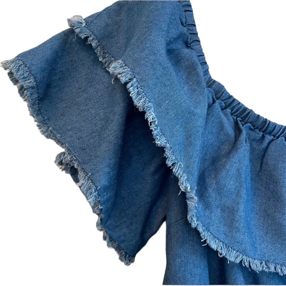 Jealous Tomato Floral Embroidered Denim Off the Shoulder Dress Size Small - Picture 6 of 8